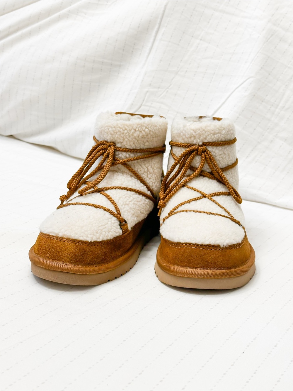 Koolaburra by UGG Michon Mini Cream Shearling & Brown Suede Ankle Boots